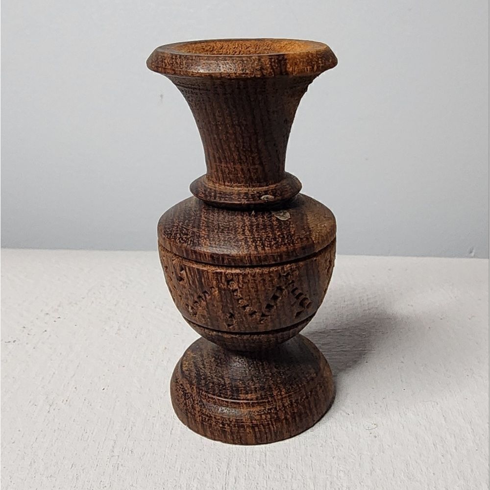 Vintage hand carved wood vase ornate